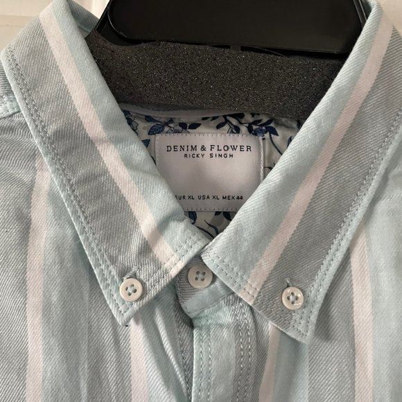 New Denim & Flower Ricky Singh Mint Gray and White Striped Button Down Shirt - Picture 5 of 15
